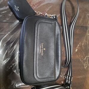 Kate Spade Black Leather Belt Bag with Striped Strap